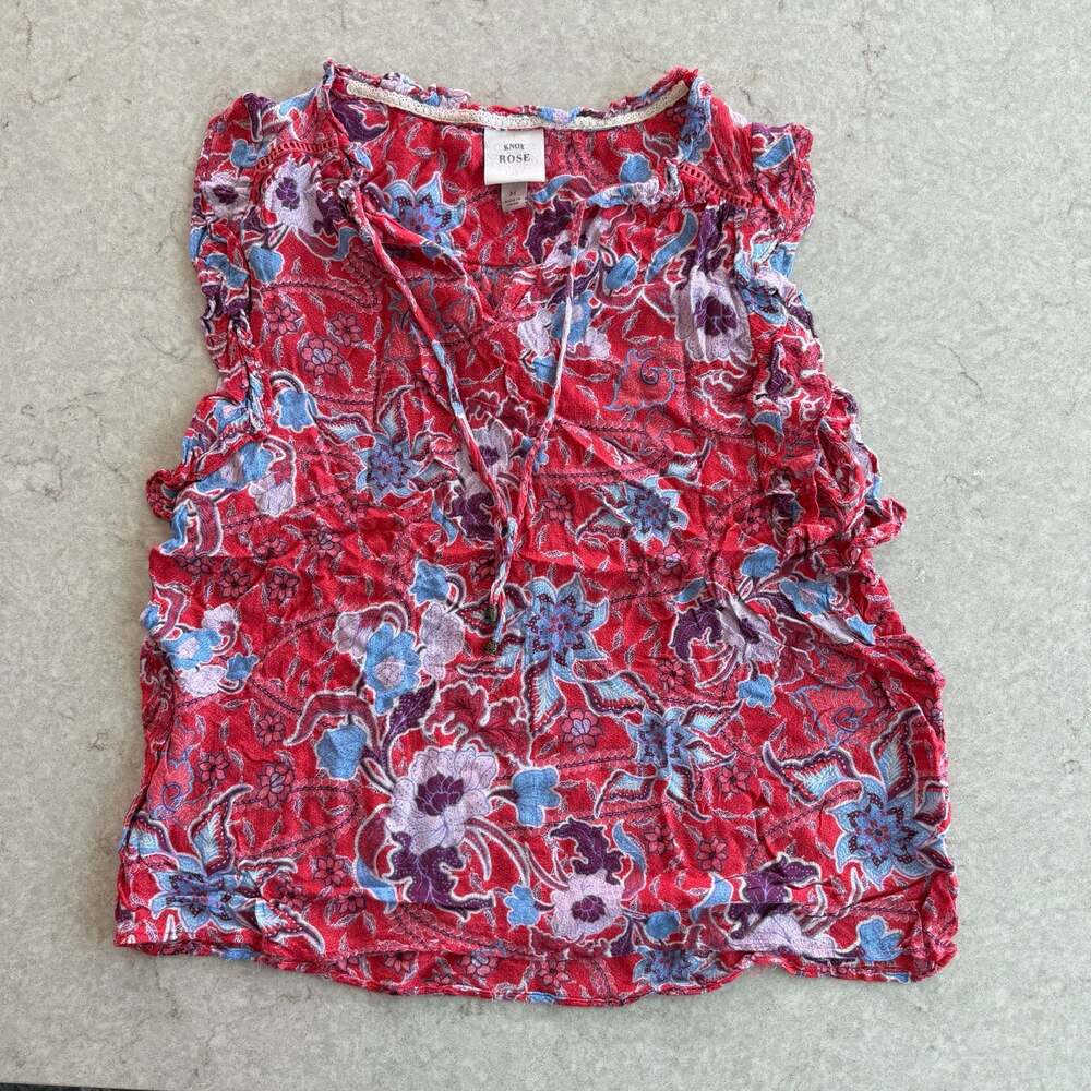 Knox Rose Sunwashed Red Floral Flutter Sleeve Blouse